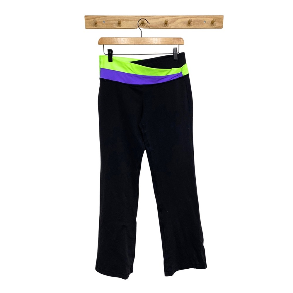 Lululemon | TALL Black Astro Pants Flare Leggings Neon Green & Purple Waistband